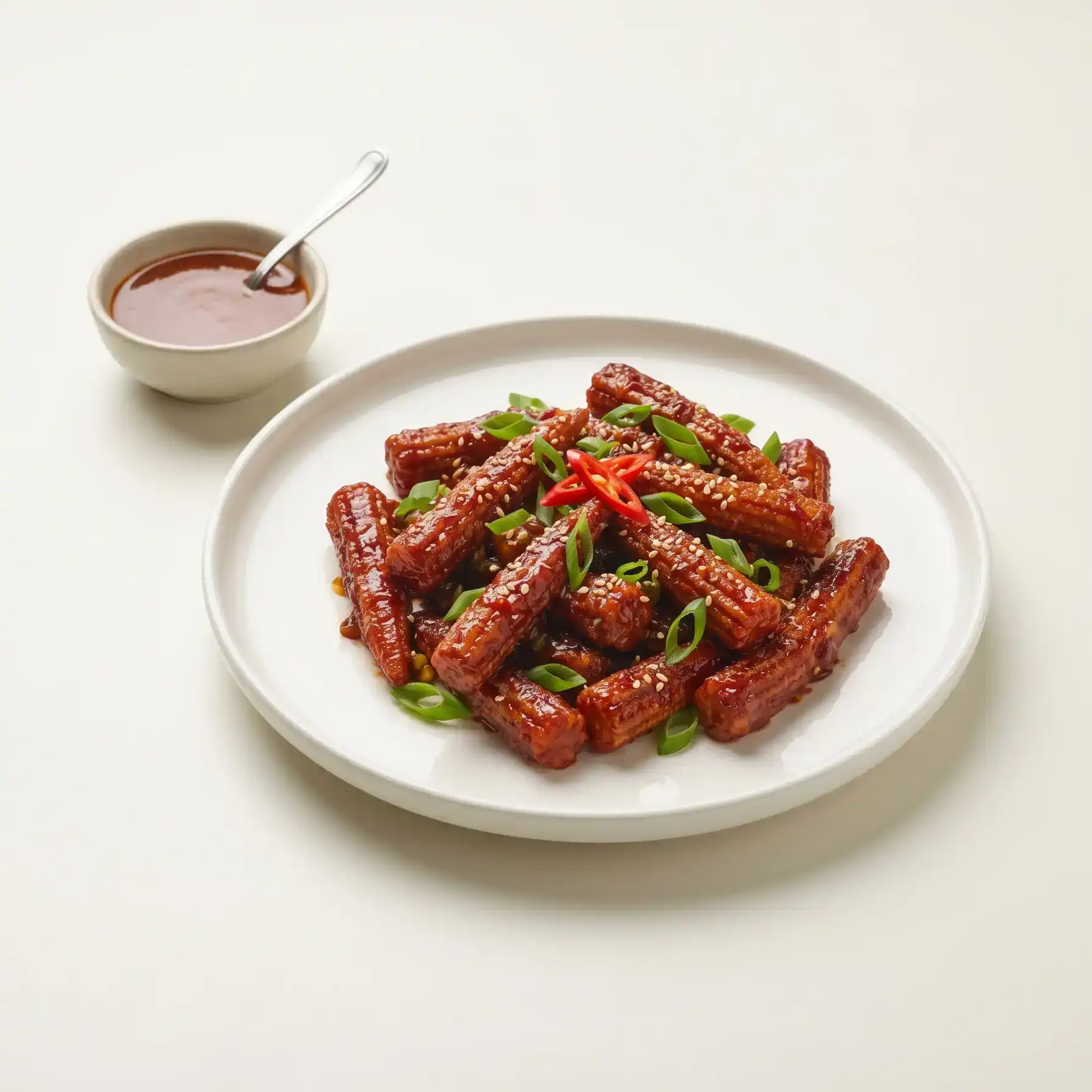 Chilli Baby Corn — Crispy baby corn is wok-tossed in a vibrant, fiery chili sauce at Dum N Grill Frisco, Frisco